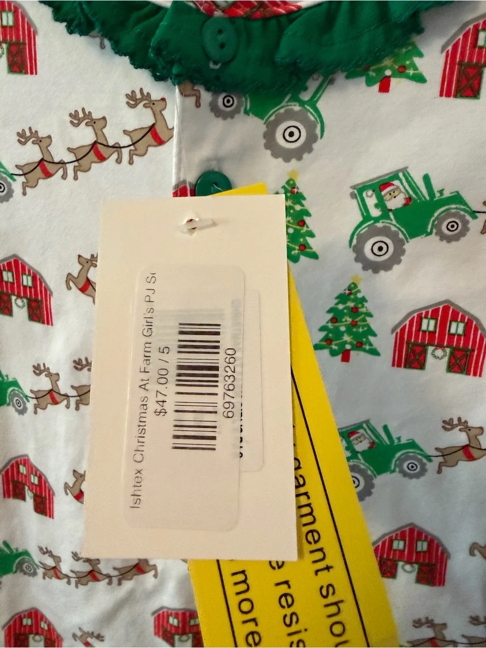 Ishtex Green Trim Holiday Tractor Pajama Set